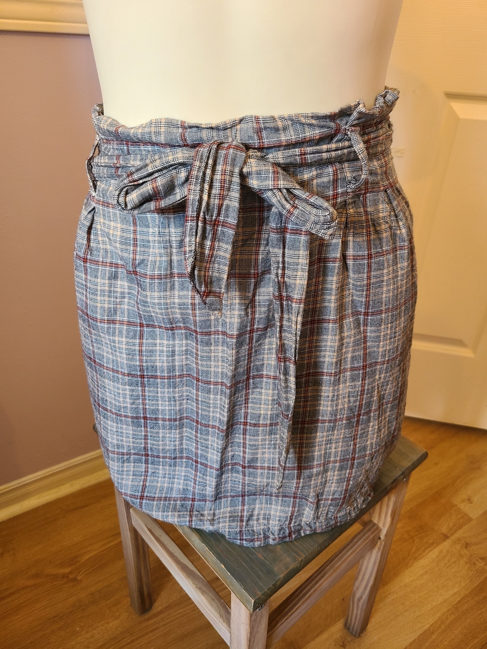American Eagle Outfitters Grey Plaid Tie-Waist Mini Skirt